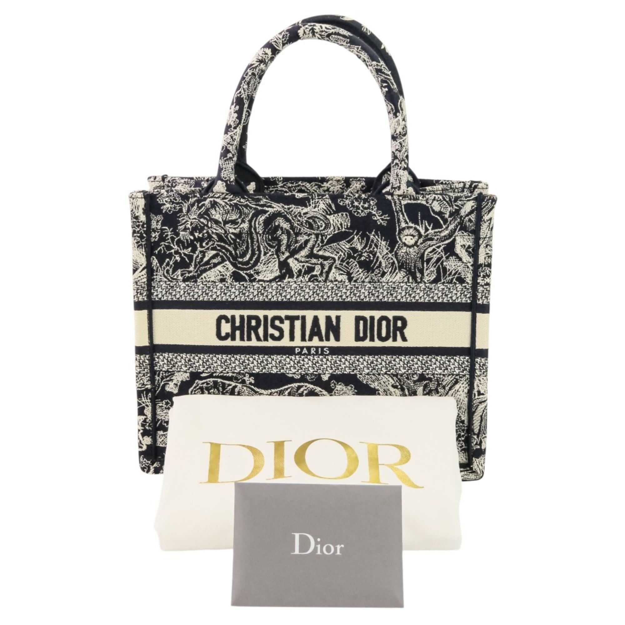 Christian Dior Toile de Jouy Book Tote Canvas Embroidered Handbag Small 50-MA-1221 Navy Women's — Like New