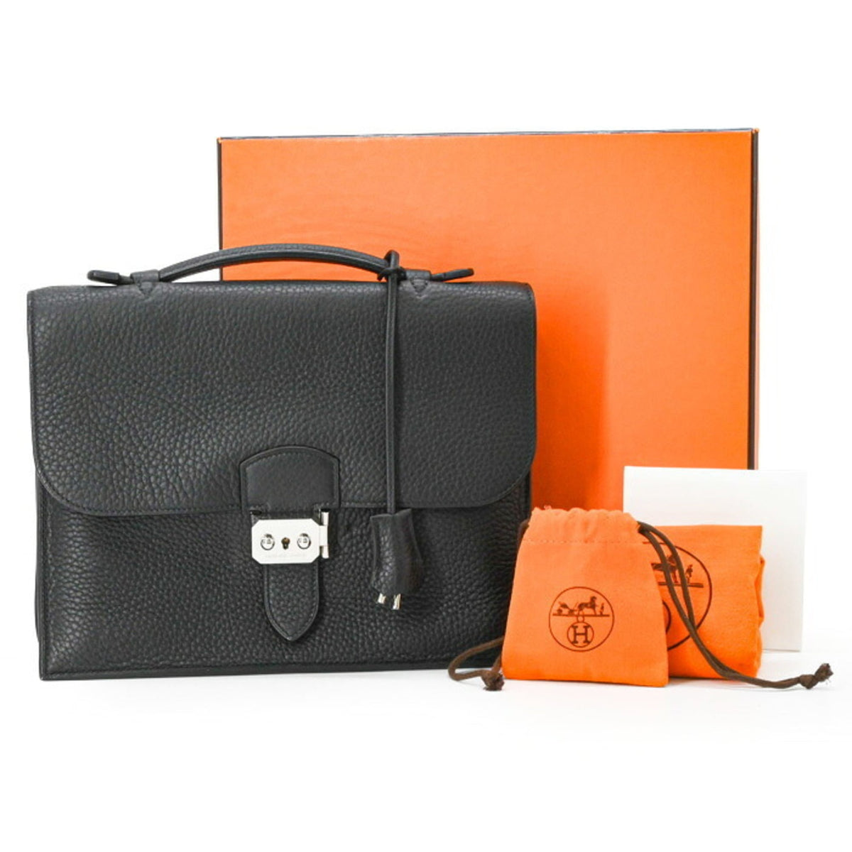 HERMES Sac à Dépêches 27 Handbag Business Bag Taurillon Clemence Leather Black — Like New