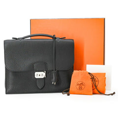 HERMES Sac à Dépêches 27 Handbag Business Bag Taurillon Clemence Leather Black — Like New