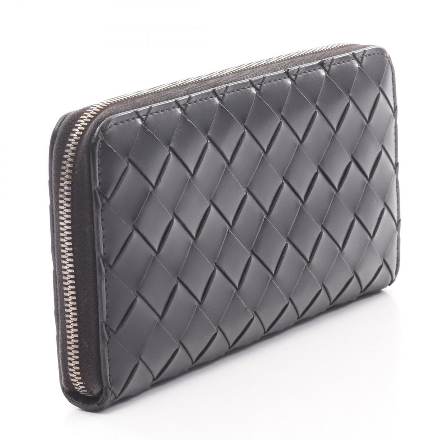 Bottega Veneta Intrecciato round long wallet, leather, men's and women's, black