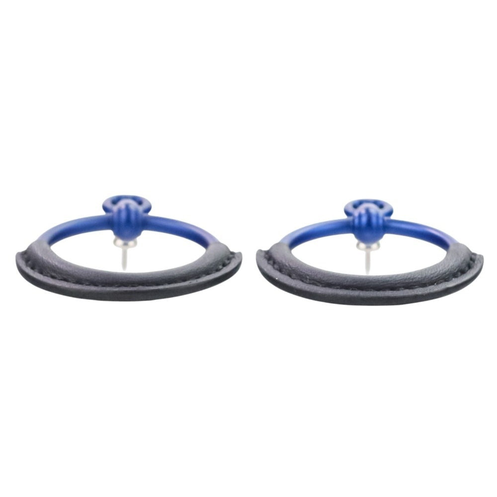 HERMES Loop Grand Earrings PM Aluminum Navy Women's — Like New