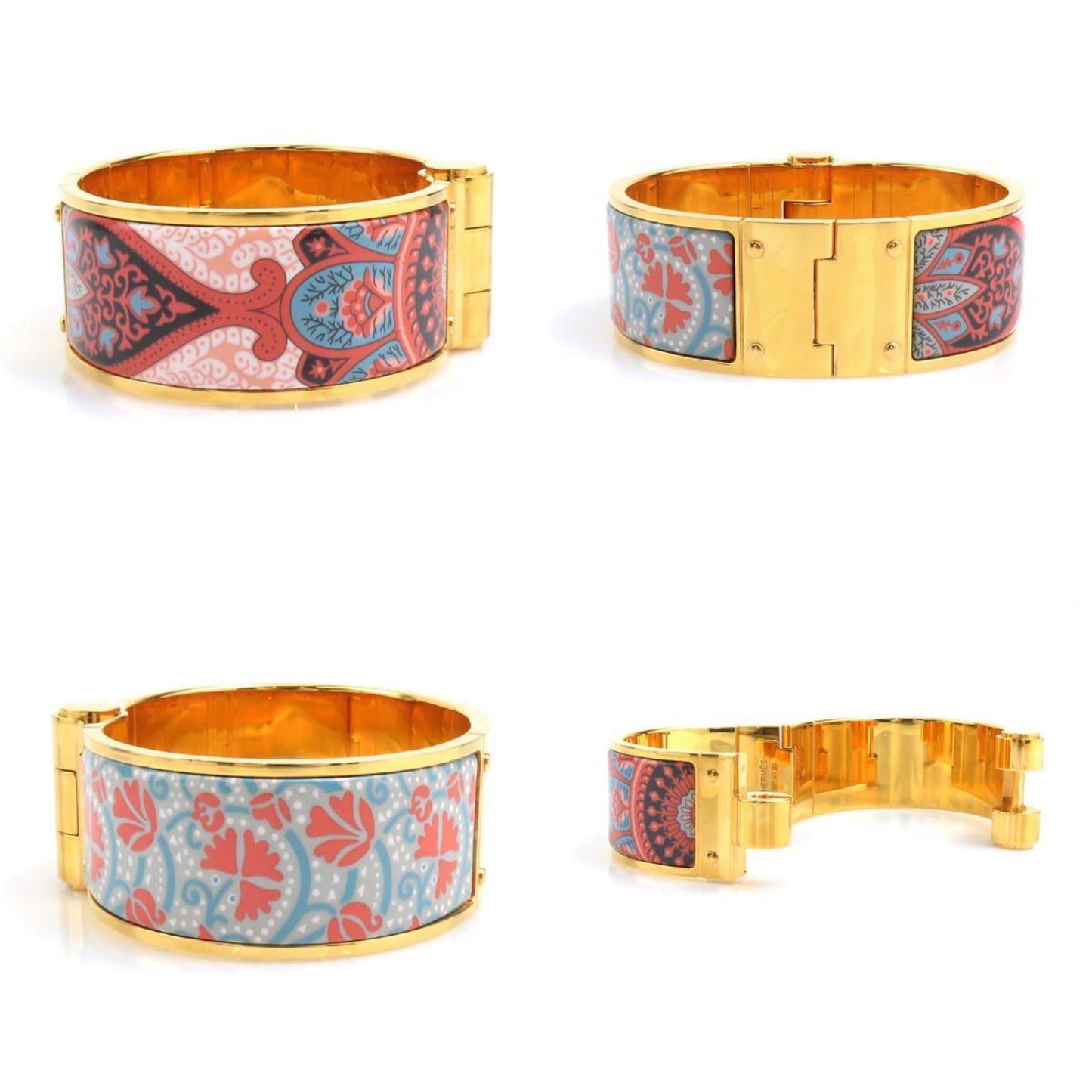 Hermes HERMES Bangle Bracelet Charnier Metal Enamel Gold Blue Pink Women's e59946g