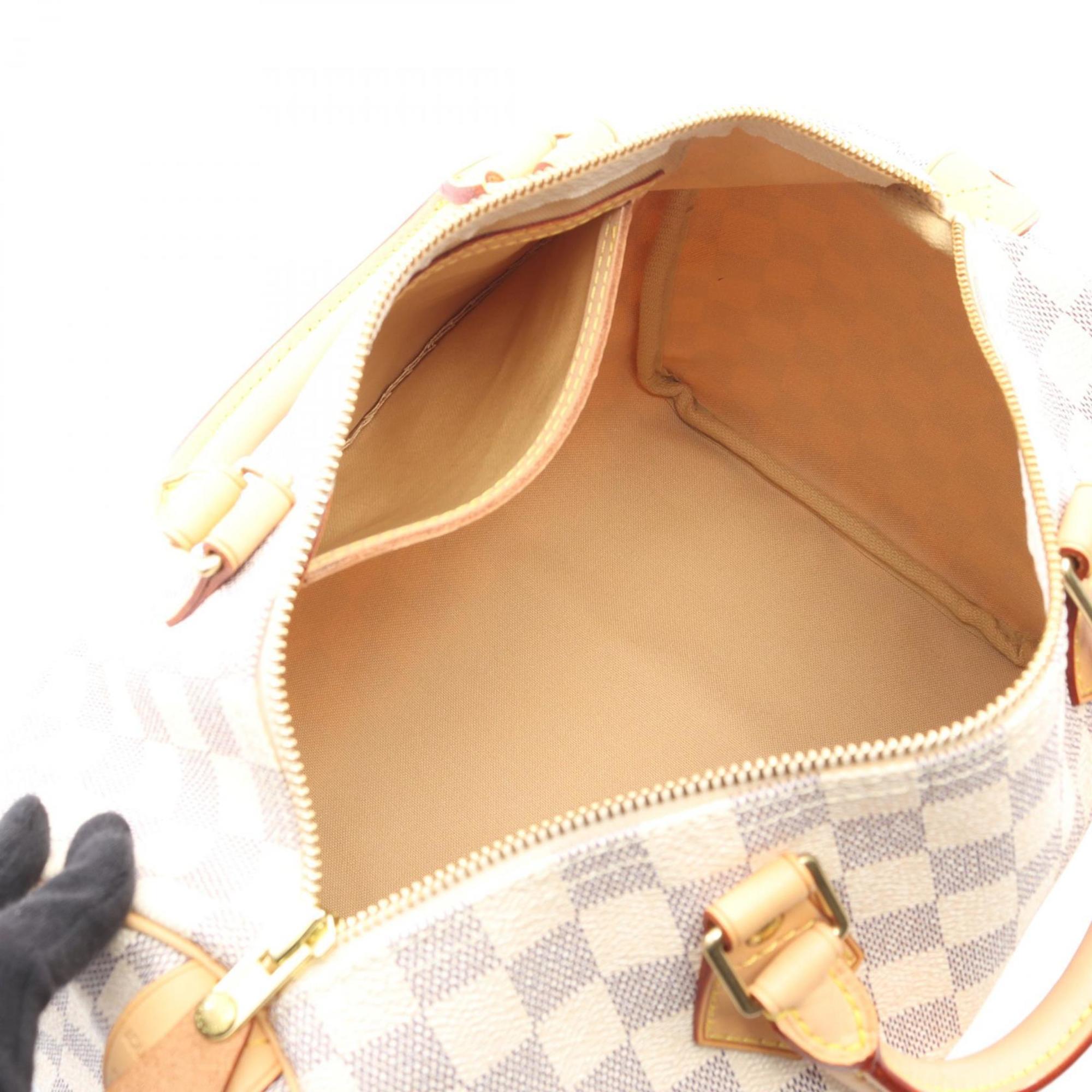 Louis Vuitton Speedy 30 Handbag, Coated Canvas and Leather with Damier Azur Pattern, Women's, White, N41533