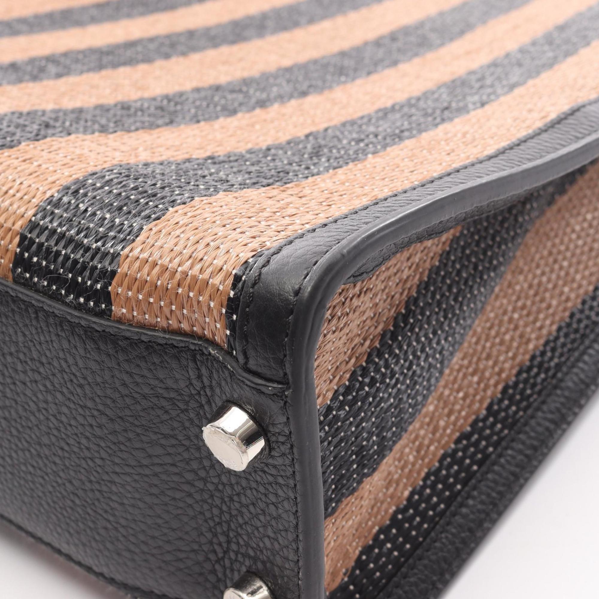 Fendi Peekaboo X-Litefit Tote Bag, Leather and Raffia, Men's, Black Brown, 7VA447