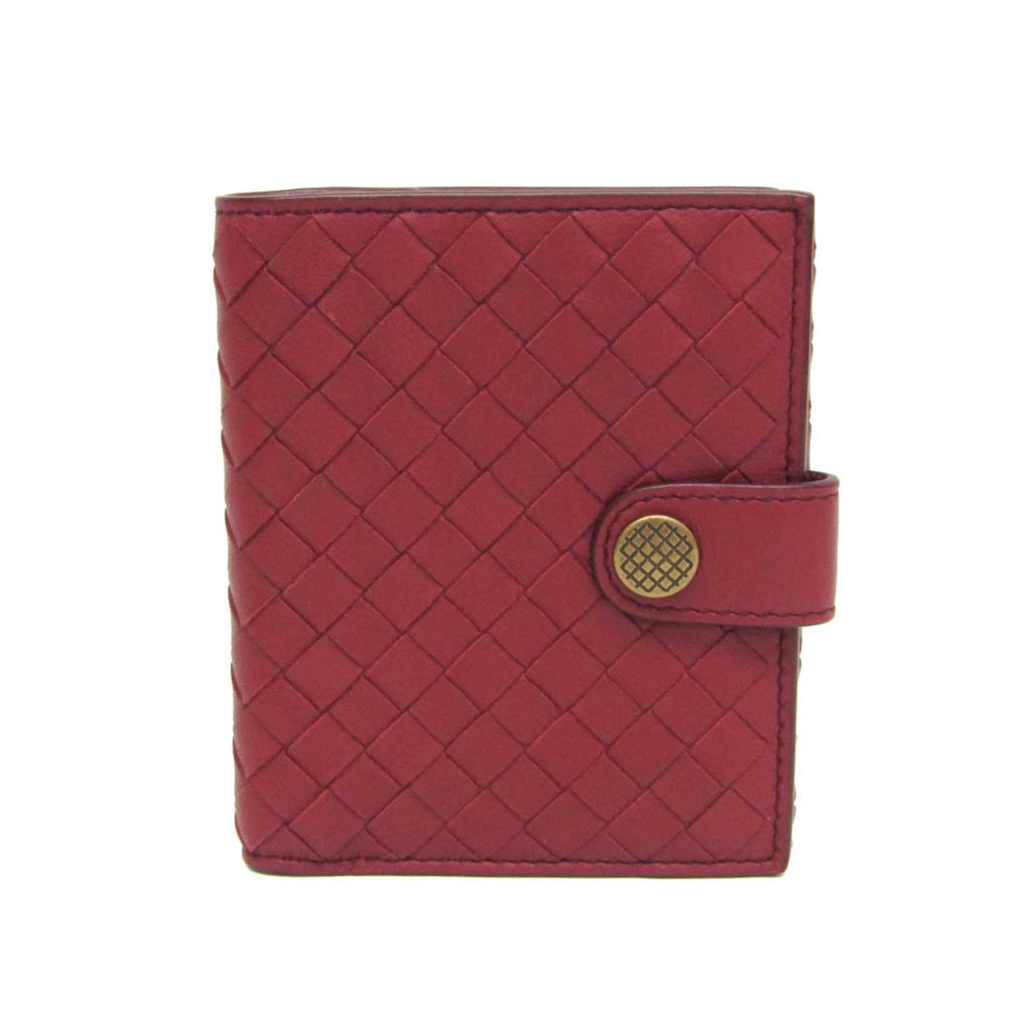 Bottega Veneta Intrecciato Compact Wallet Women,Men Leather Wallet (bi-fold) Red Color
