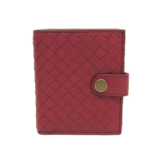 Bottega Veneta Intrecciato Compact Wallet Women,Men Leather Wallet (bi-fold) Red Color