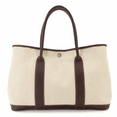 Hermes Garden 36 PM Tote Handbag, Toile H Leather, Natural Marron, □G Stamp, Silver Hardware, Party — Like New