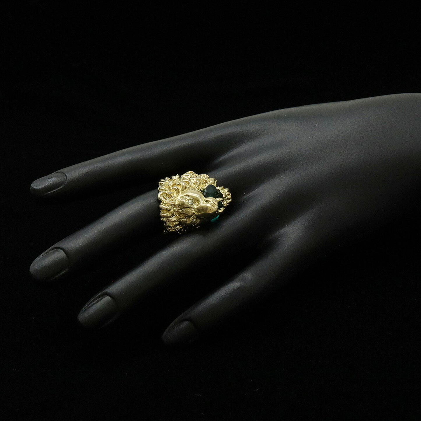 GUCCI Lion Head Ring Alessandro Michele GP Stone Gold Green #S Japanese size approx. 12.5