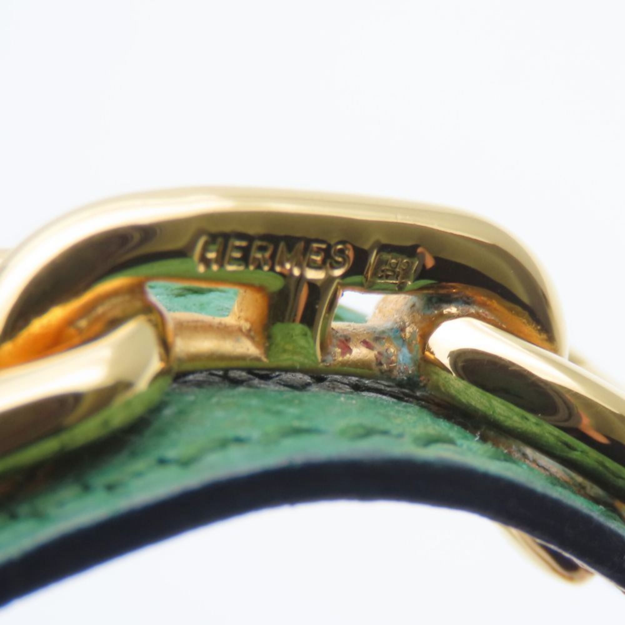 Hermes Chaine d'Ancre Bangle, Leather and Metal, Green Gold Plated, GP, Women's, HERMES