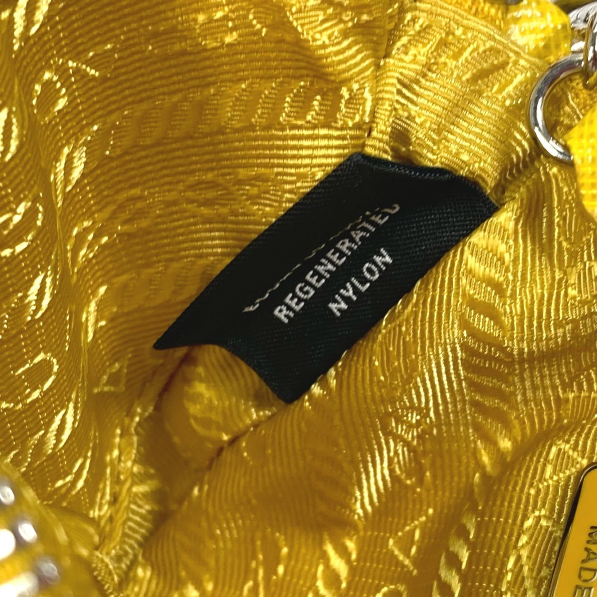 PRADA 2TT140 Triangle Plate Re Nylon with Neck Strap Key Ring Pouch Men's Yellow — New - Store Return