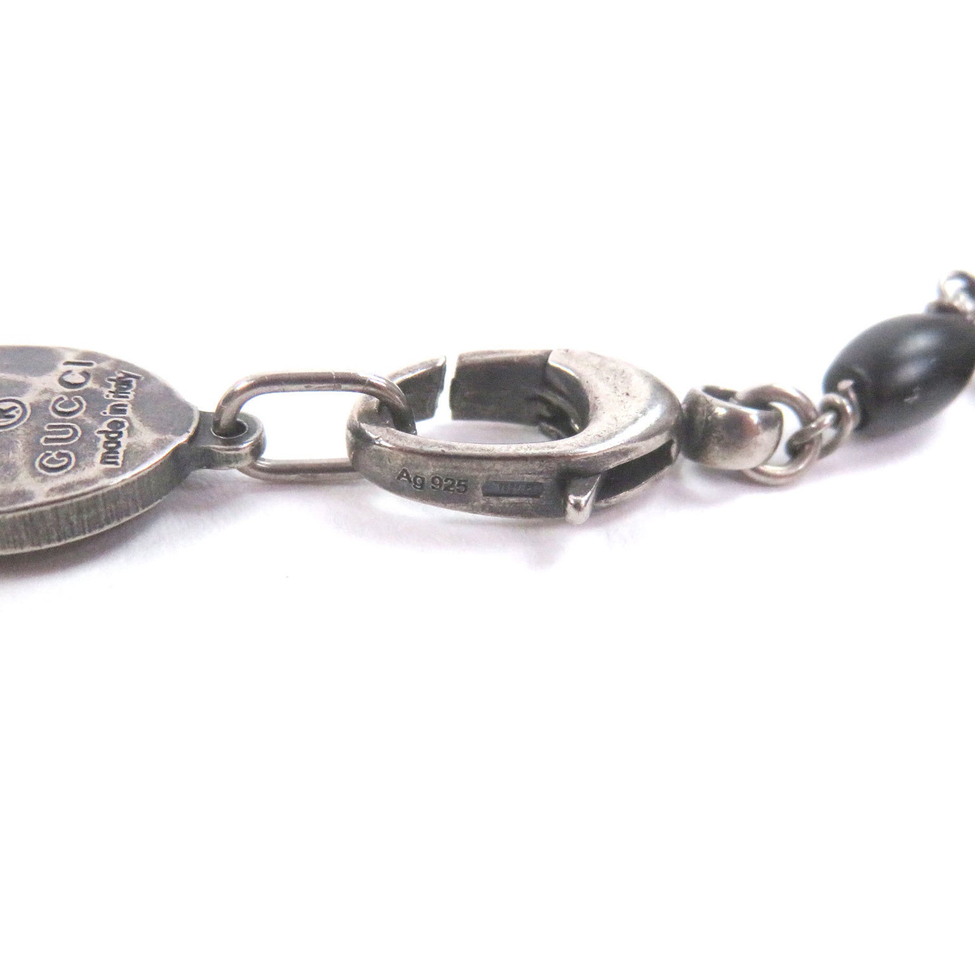 GUCCI AG925 Crest Plate Long Necklace, Silver & Black, Made in Italy, Total Weight 35g, Recommended for Men — Like New