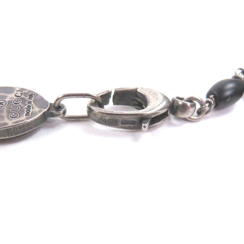 GUCCI AG925 Crest Plate Long Necklace, Silver & Black, Made in Italy, Total Weight 35g, Recommended for Men — Like New