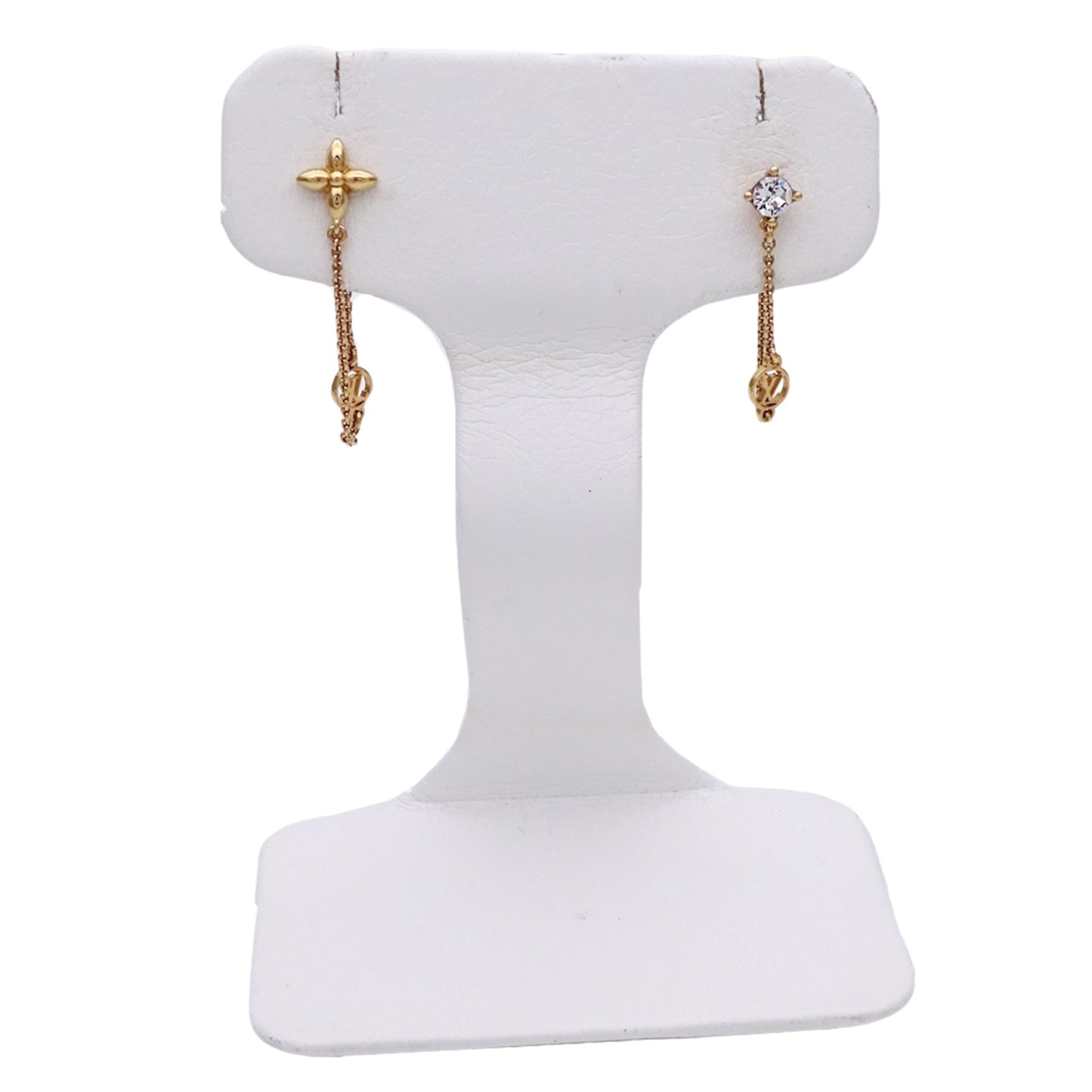 Louis Vuitton LOUIS VUITTON Earrings Women's Brand Metal Petit Gold M00390 Hoop Chain Flower Rhinestone Monogram