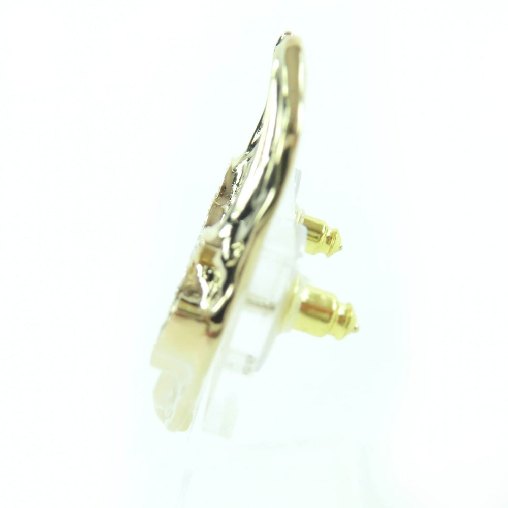 CHANEL I25A Coco Mark Leaf Design Rhinestone Earrings, Gold, Made in Italy, Women's — Like New