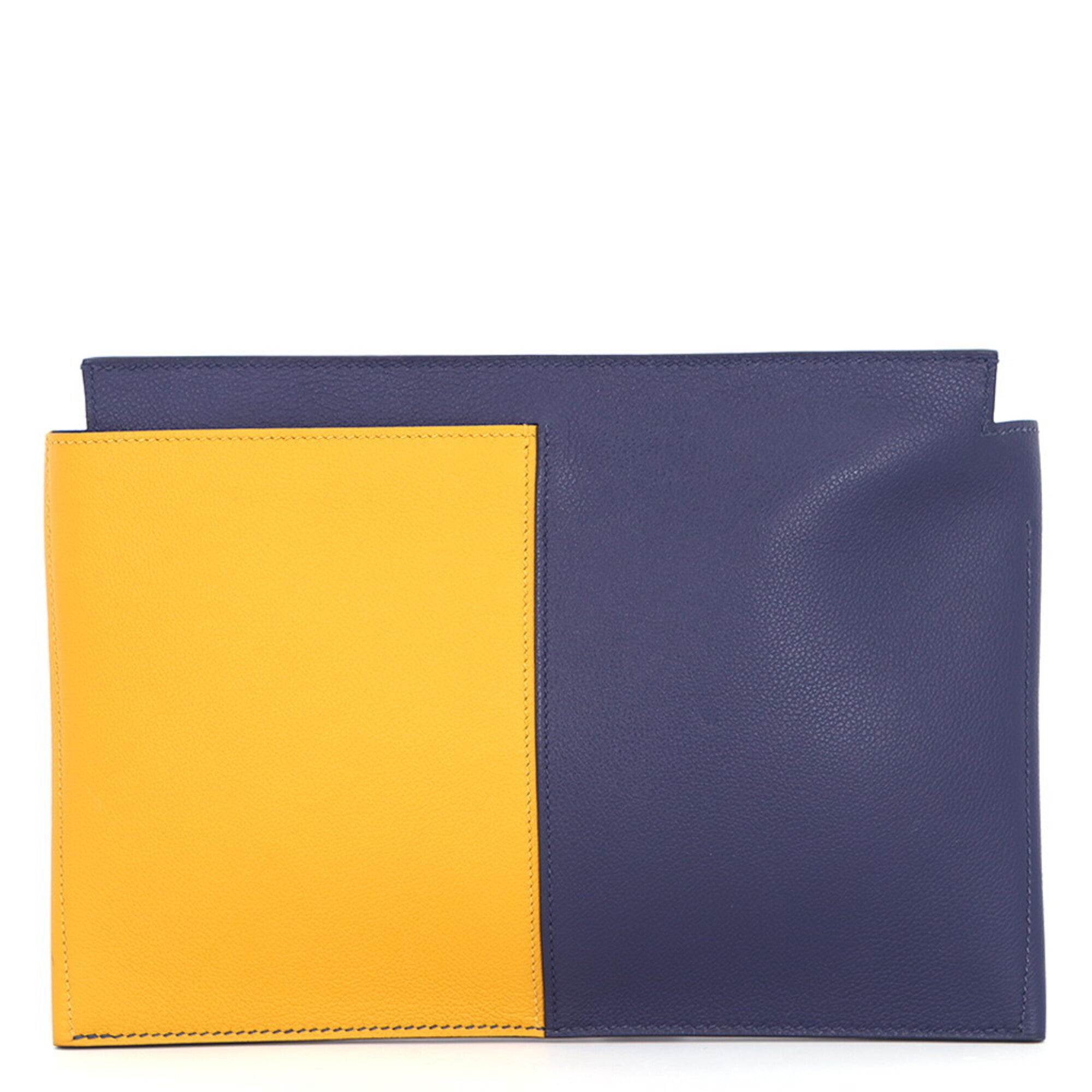 Hermes Clutch Bag Necto Jaune Ambre Blue Ancre Black Evercolor Box Calf C Stamp Men's Handbag HERMES — Like New