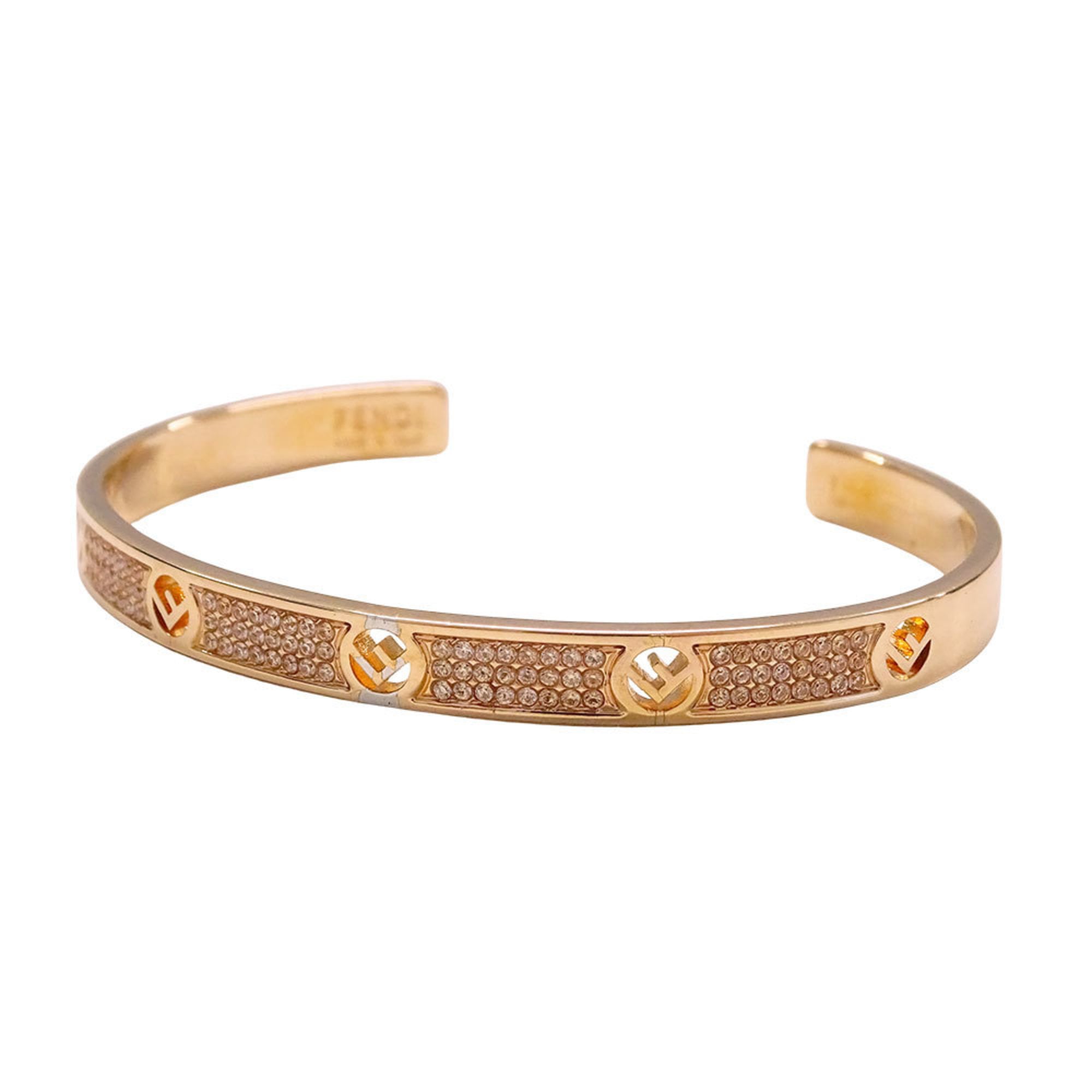 FENDI Women's Rhinestone Bracelet in Pink Gold, Size L, with Logo.