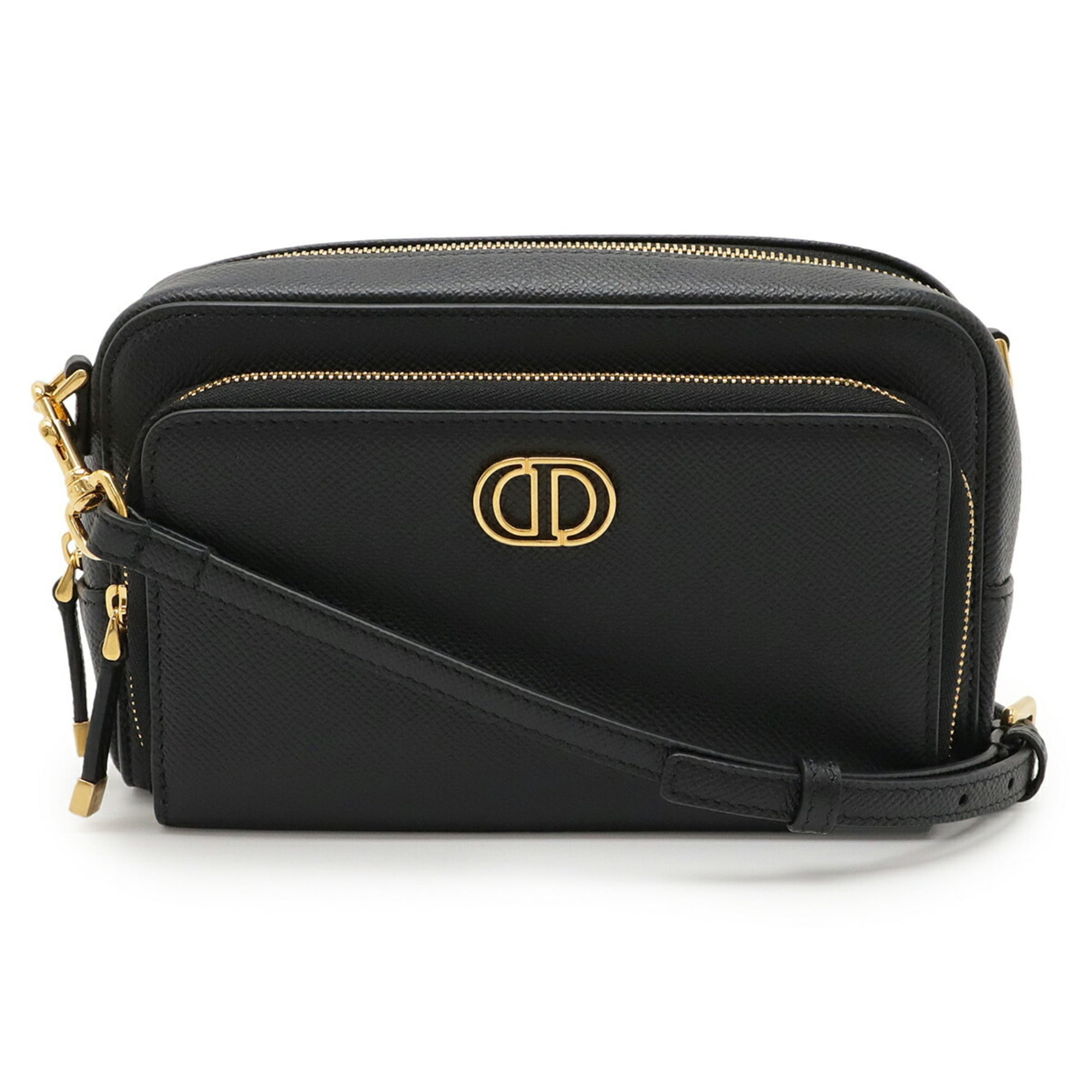 Christian Dior Caro Double Pouch Shoulder Bag in Black Leather (S7431UBAE900U)