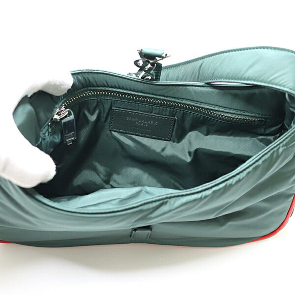 Saint Laurent YSL Le Cin Cassette Shoulder Bag Eco Nylon Khaki Green/Red 733294 — Like New