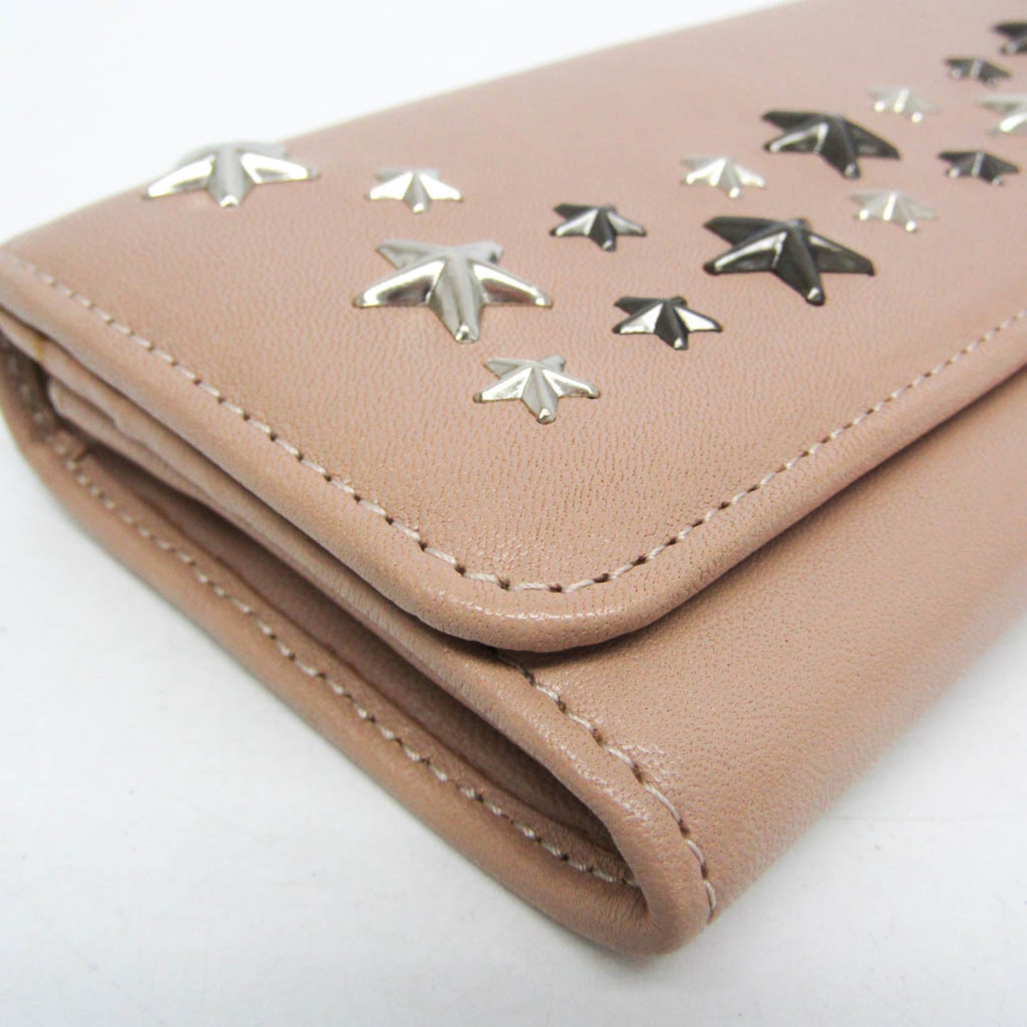 Jimmy Choo NINO J000108501001 Women's Leather Studded Long Wallet (bi-fold) Coral Pink