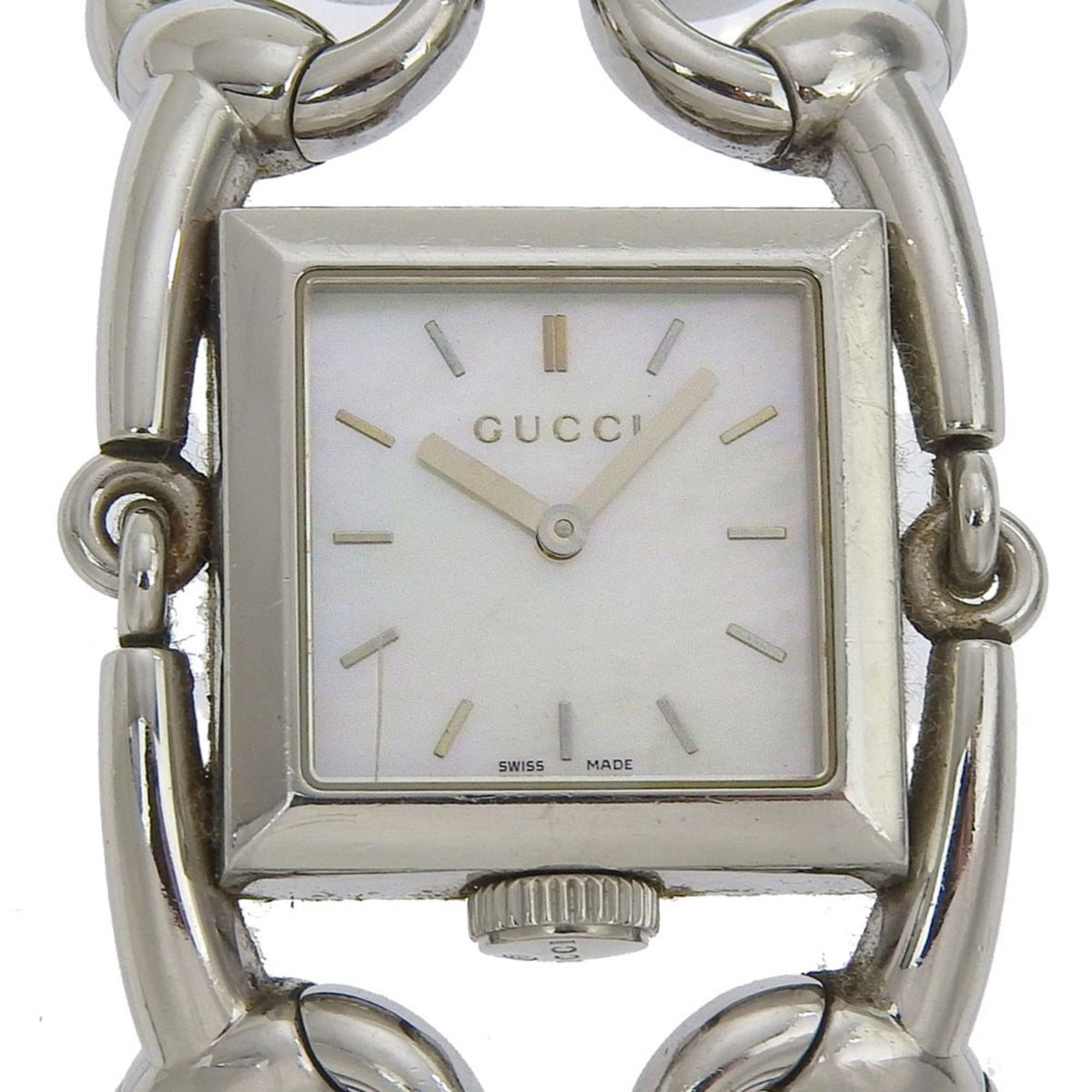 Gucci Signoria Watch, 116.3mm, Stainless Steel, Quartz Movement, Analog Display, White Shell Dial, Women's — Good