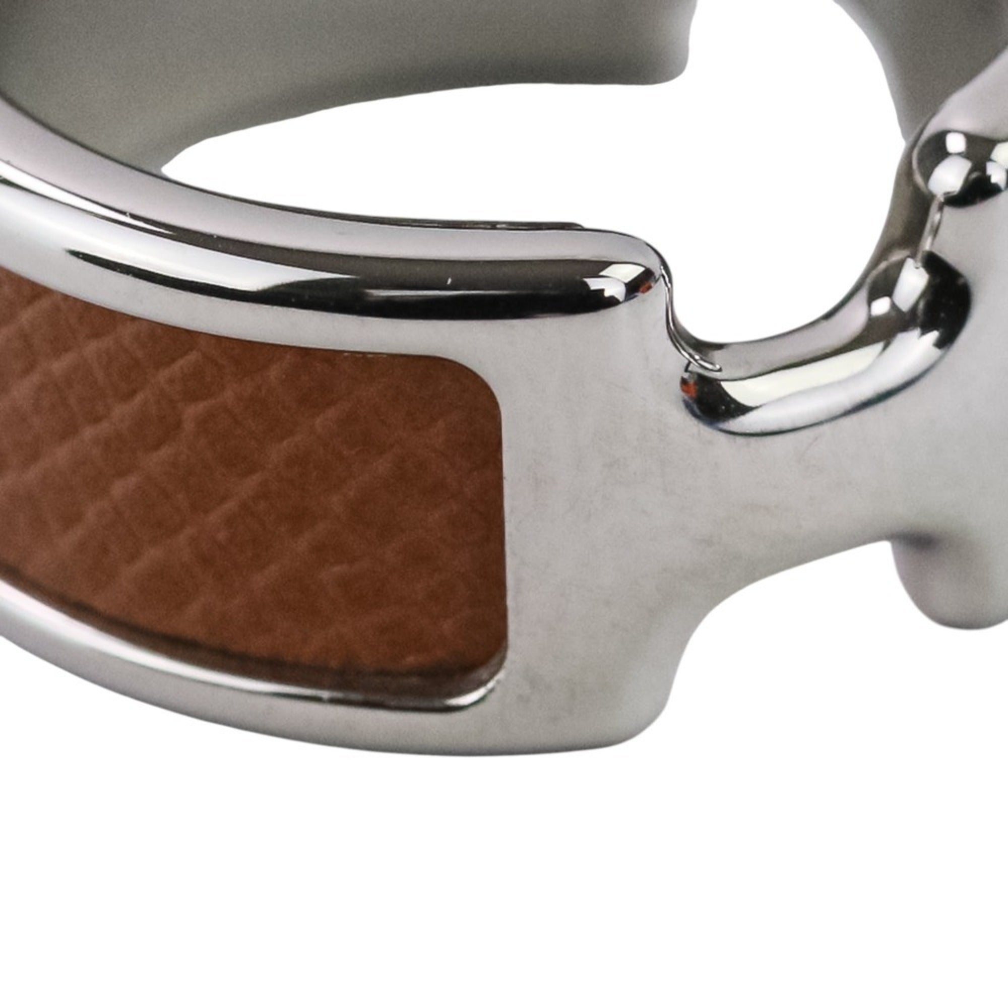 HERMES Olympe PM Ring, Small, Silver, Brown, Women's — Like New