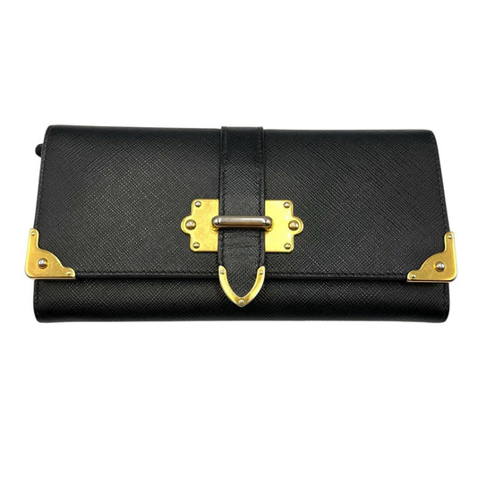 Prada Saffiano Cahier Leather Long Wallet, Black, Women's