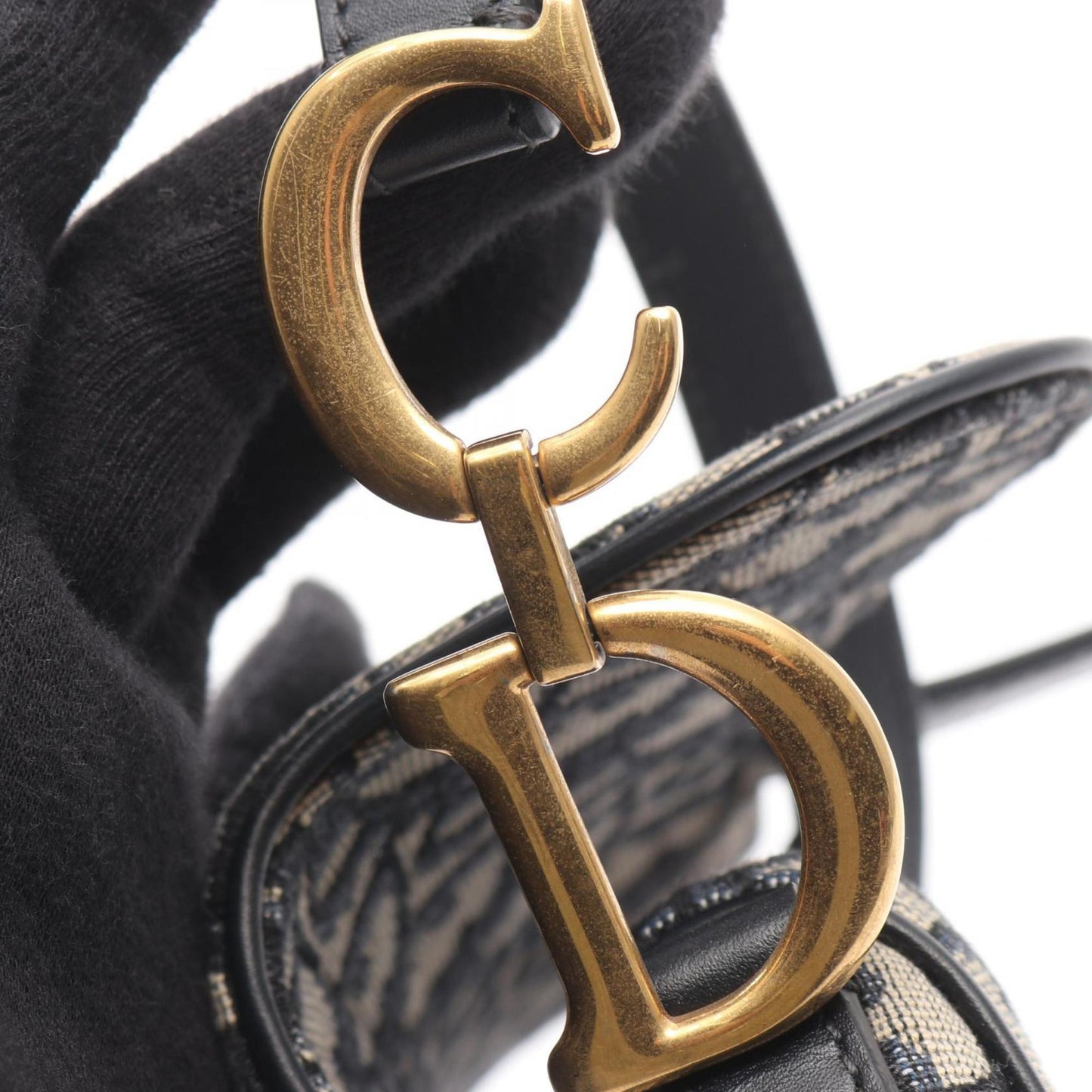 Christian Dior Dior Saddlebag Mini Oblique Jacquard Handbag Canvas Leather Women's Bag Ivory Navy Black