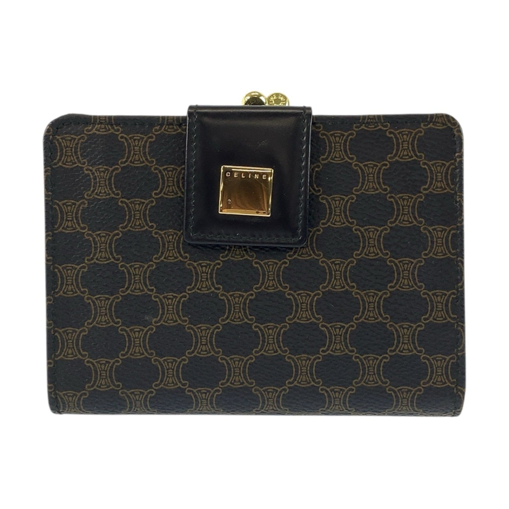CELINE Vintage Macadam Brown/Black/Gold Hardware M 00 Bi-fold Compact Wallet for Women