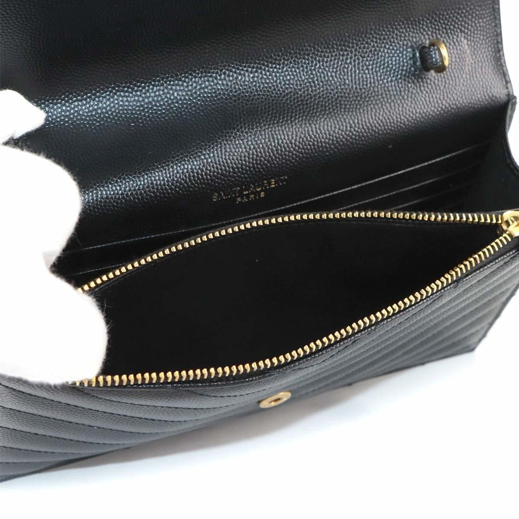 Saint Laurent Cassandre Envelope Chain Wallet, black leather with gold hardware (product number 742920).