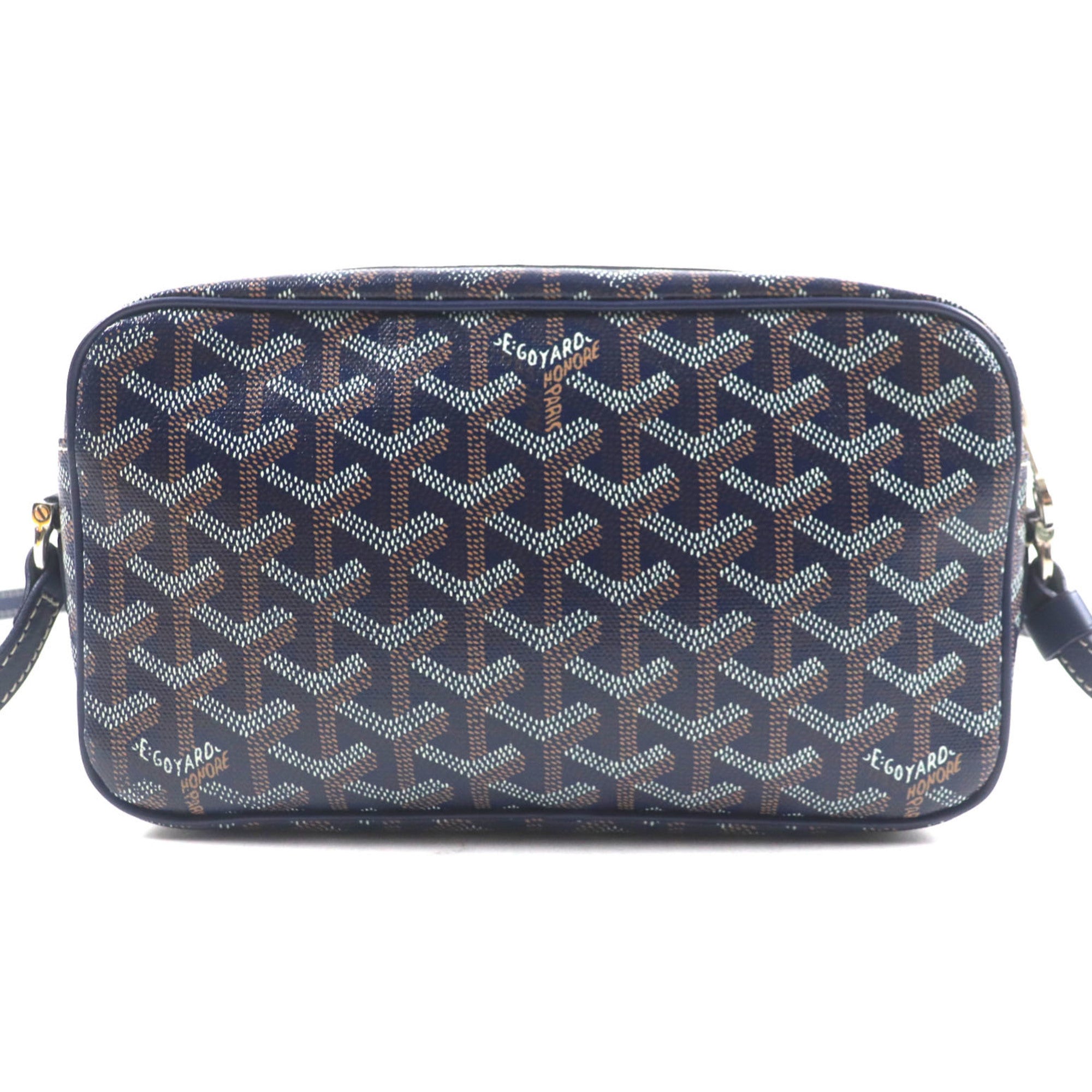 GOYARD Goyard Cap Vert PM Canvas and Leather Square Shoulder Bag with All-Over Print Logo, Navy, Includes Dust Bag, for Men Women