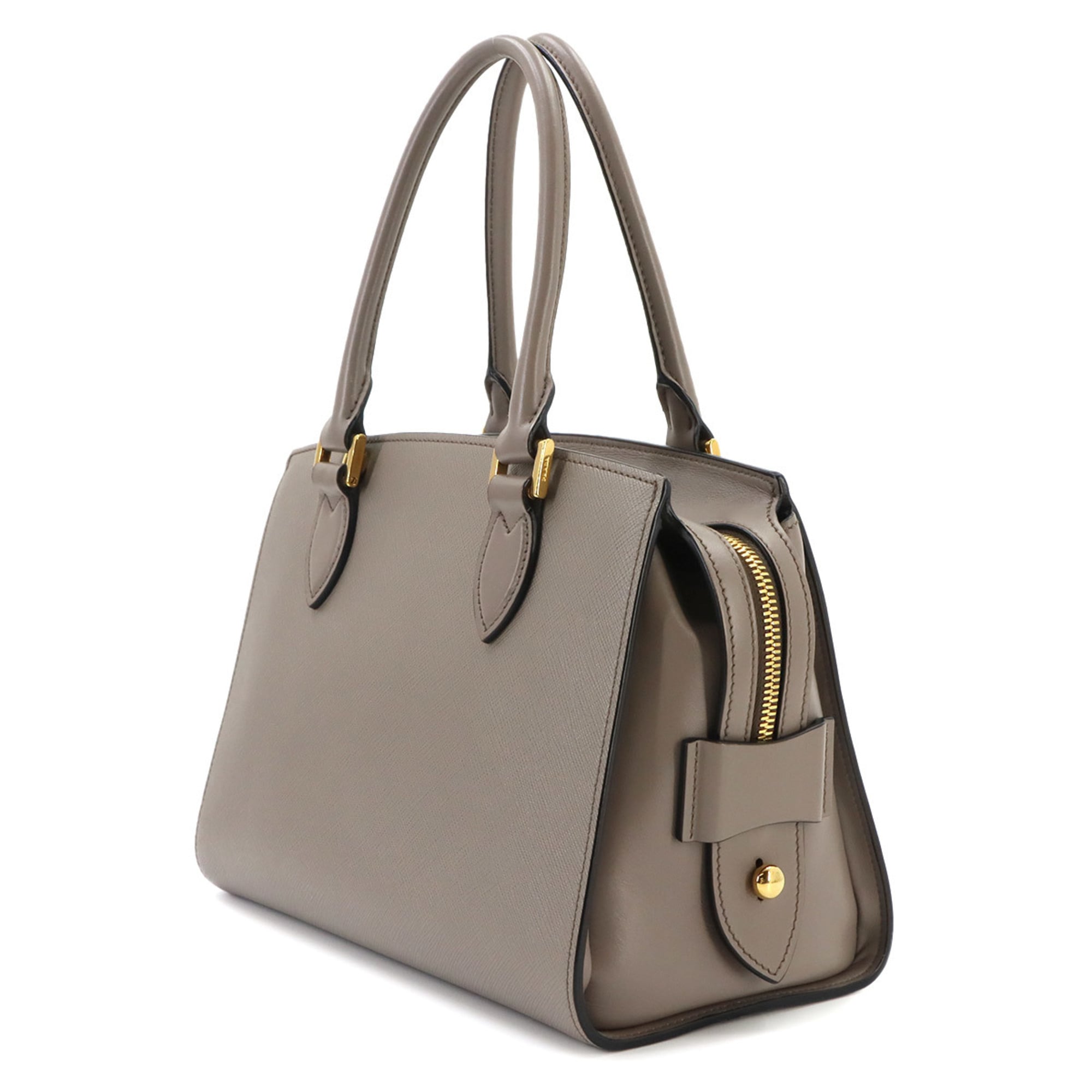Prada Saffiano 2-way Hand/Shoulder Handbag, Gray Leather, 1BA164, Gold Hardware — Like New