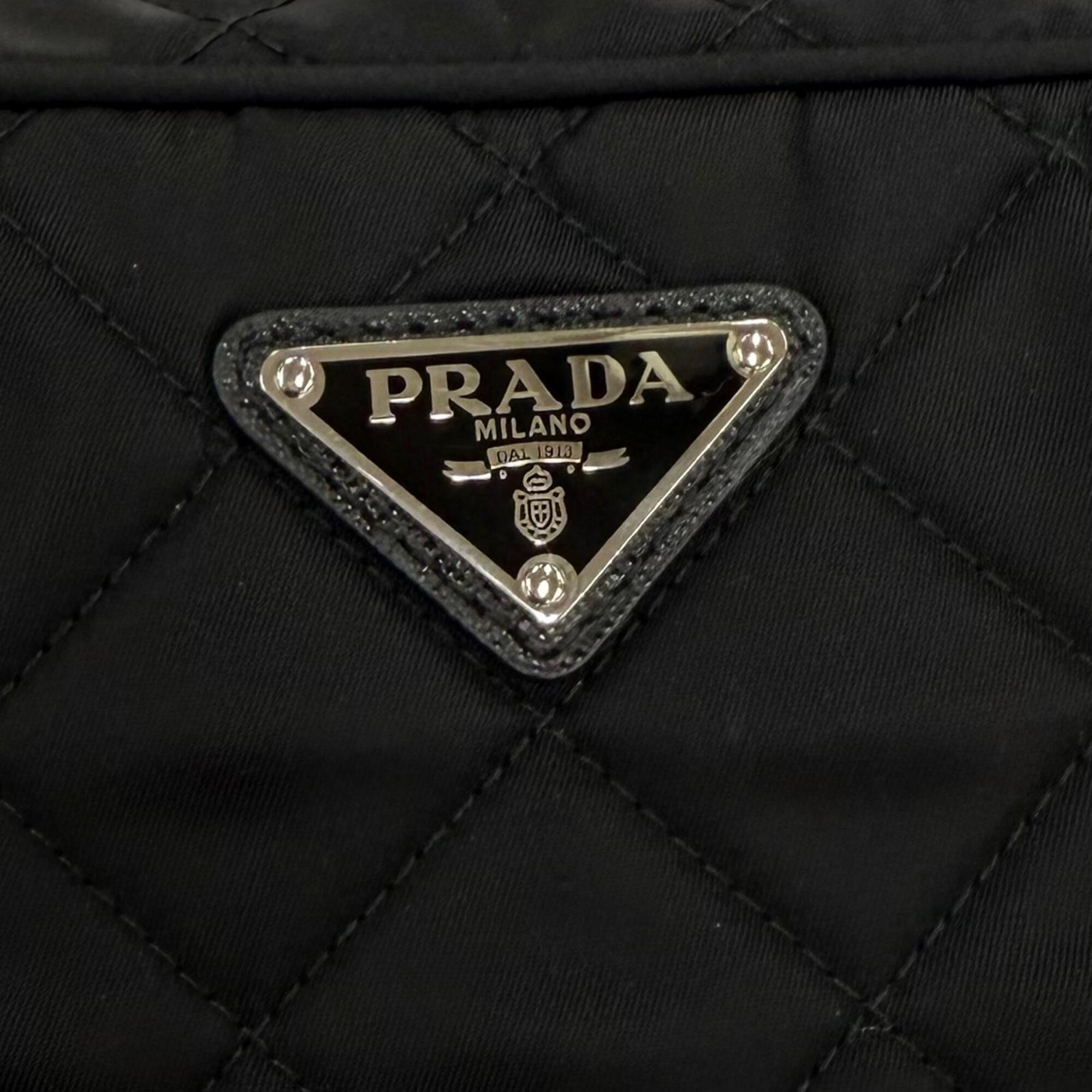 PRADA 1BH910 Tessuto Inpunto Triangle Logo Leather 2-Way Handbag/Shoulder Bag Black Silver Hardware Women's — Like New