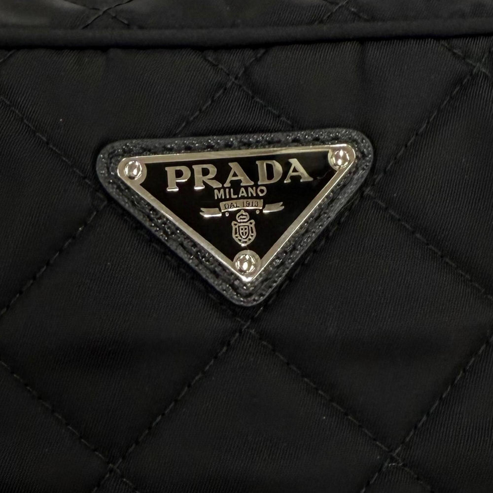 PRADA 1BH910 Tessuto Inpunto Triangle Logo Leather 2-Way Handbag/Shoulder Bag Black Silver Hardware Women's — Like New