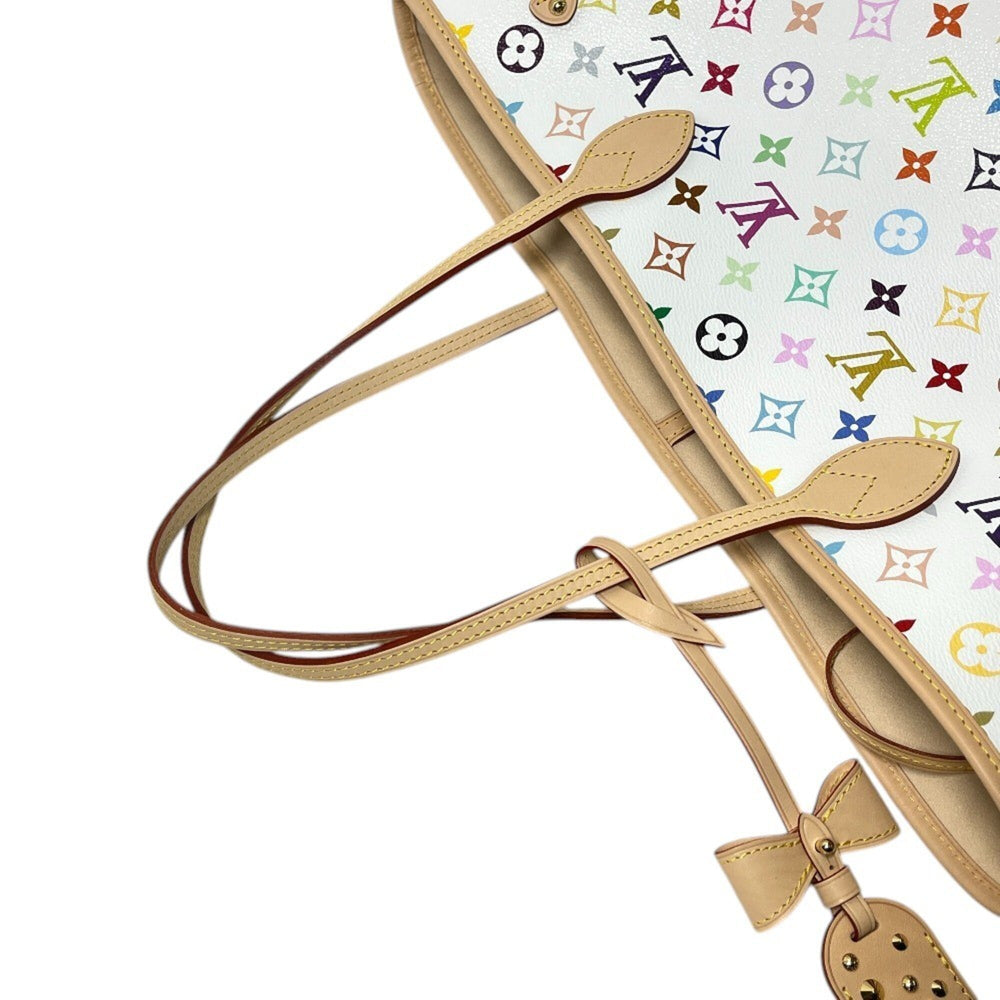 LOUIS VUITTON M27787 LV × TM Takashi Murakami Collaboration Neverfull MM Handbag with Pouch, Tote Bag, Monogram Multicolor Canvas, Women's, Blanc White — New