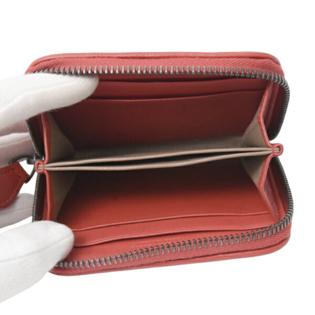 Bottega Veneta Intrecciato Coin Case, Compact Wallet, Mini Red Lambskin
