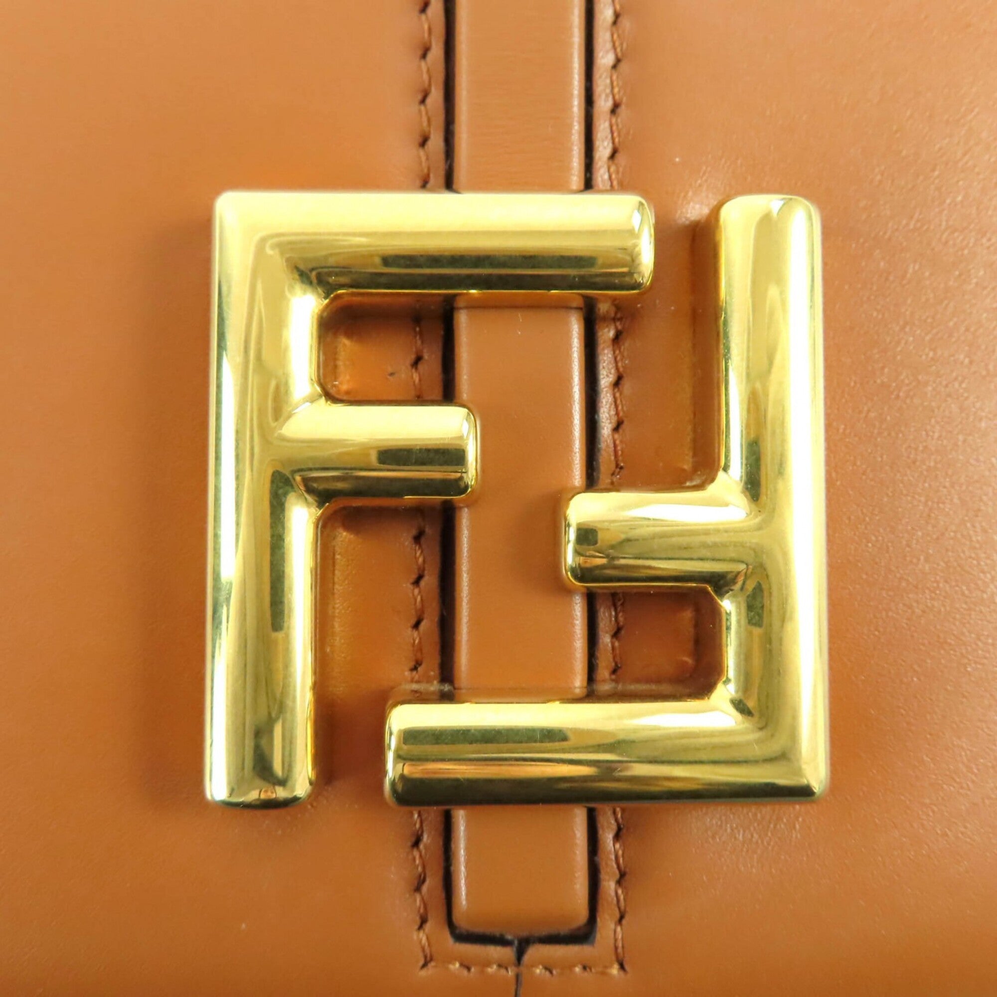 FENDI 8BS082 Camon Small Leather Satchel Shoulder Bag with FF Logo Hardware, Brown Gold Comes Dust Bag, Made in Italy, Women's — Like New