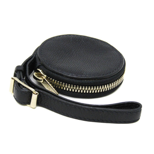 Valextra Round Type Men,Women Leather Coin Purse/coin Case Black
