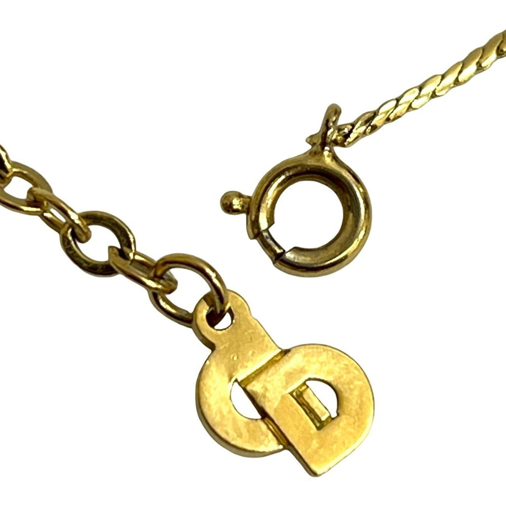 Christian Dior logo heart motif GP rhinestone necklace pendant gold 10266