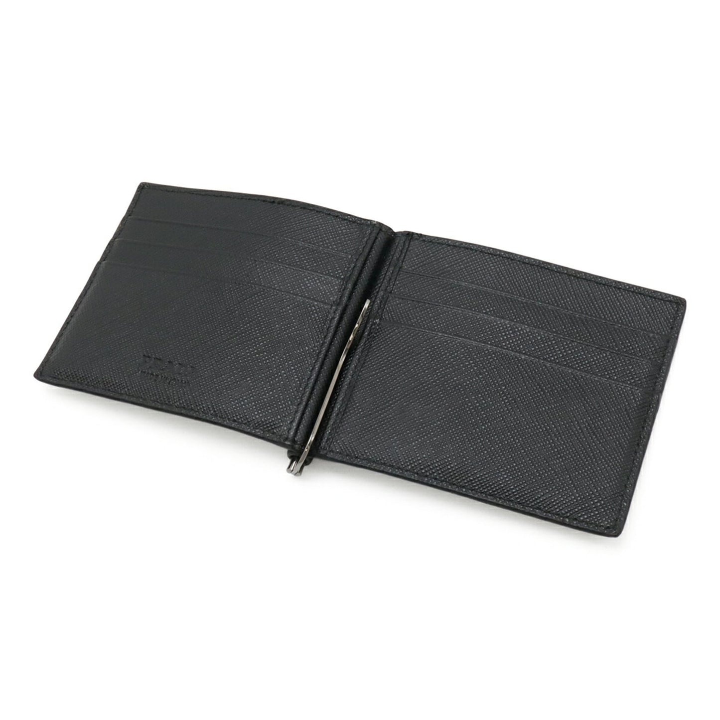 PRADA SAFFIANO METAL Bi-fold Wallet with Money Clip, Black Leather, Nero, 2MN077, Purchased at a Japanese Boutique