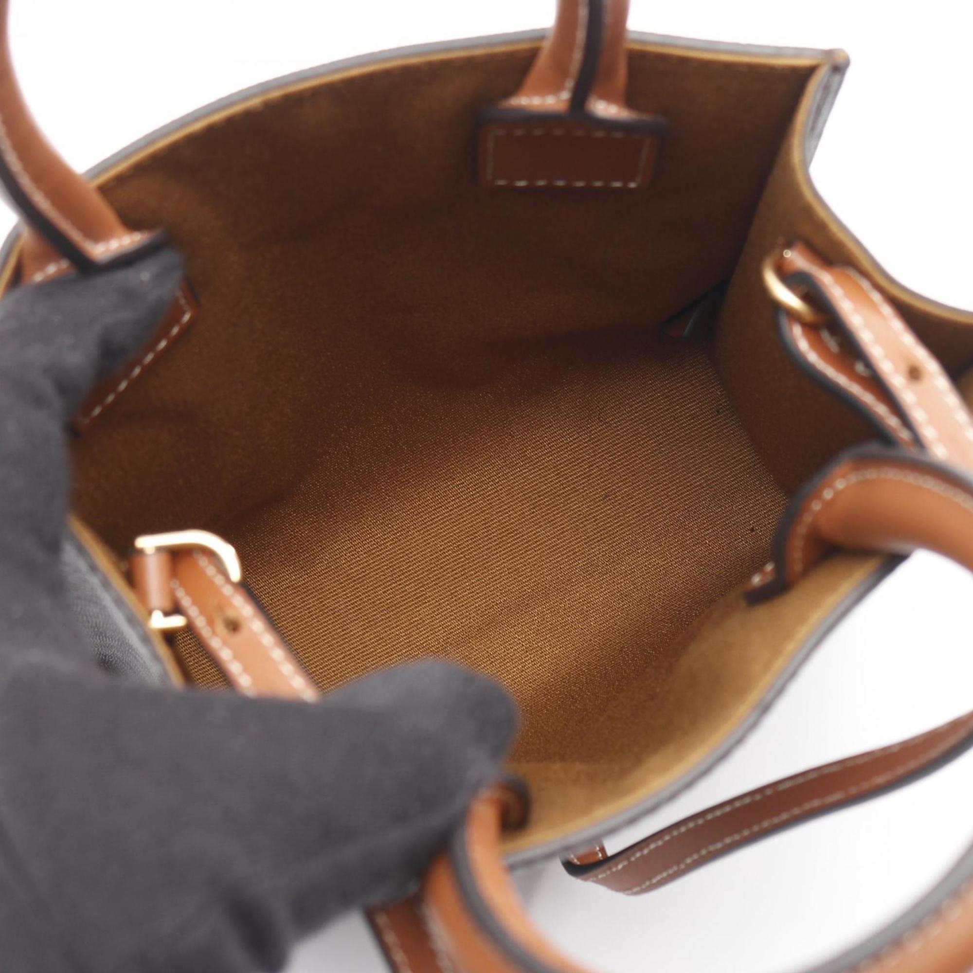 Celine Mini Vertical Cabas Triomphe Handbag, Coated Canvas and Leather, Women's, Black, Brown, Tan, 194372