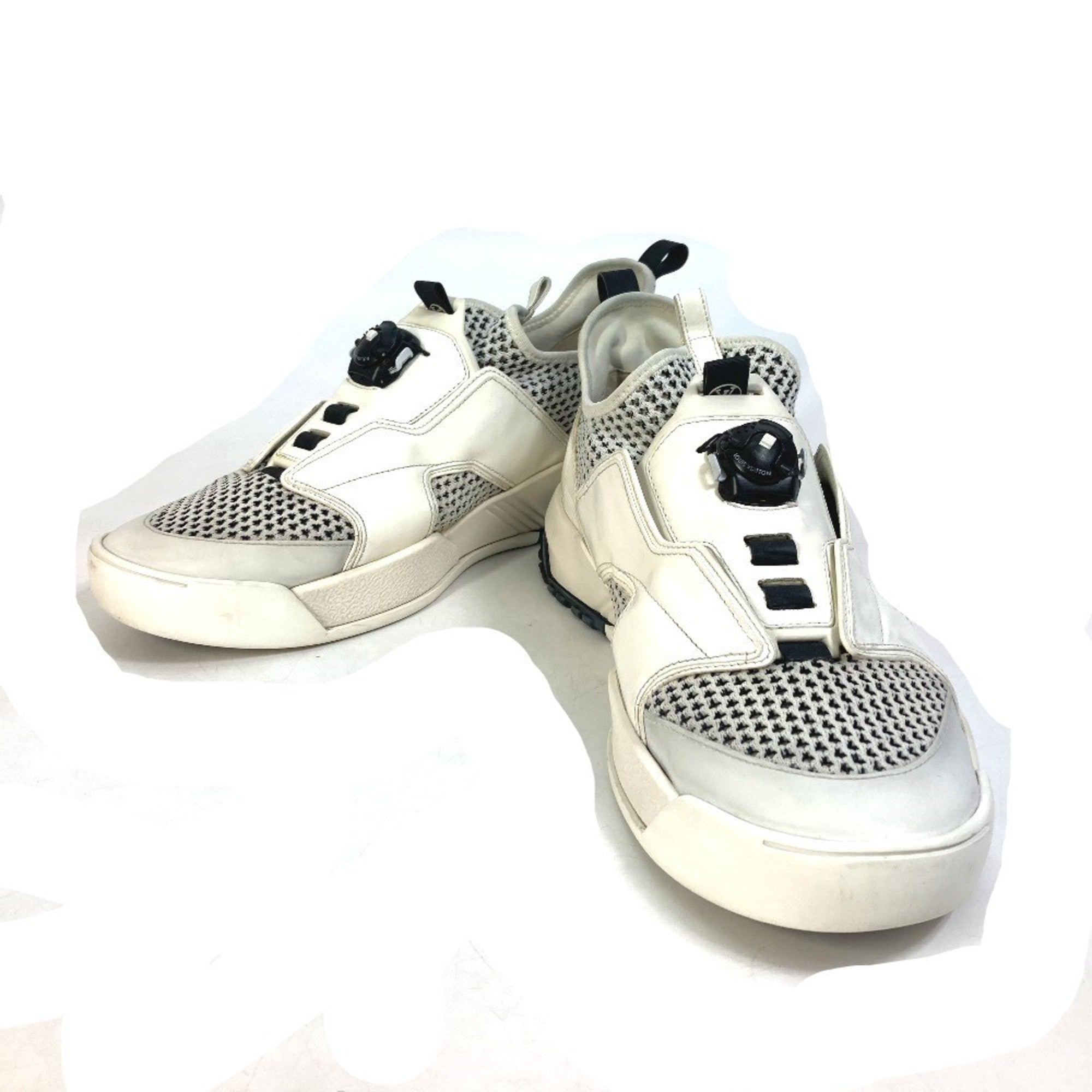 LOUIS VUITTON Fuel Power Sneakers, Men's, White, Mesh, Leather/Knit