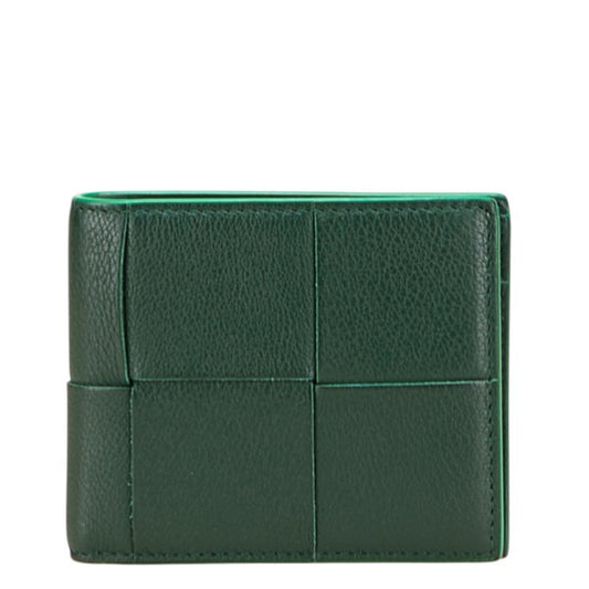 Bottega Veneta Maxi Intrecciato Cassette Bi-fold Wallet in Emerald Green Leather for Women