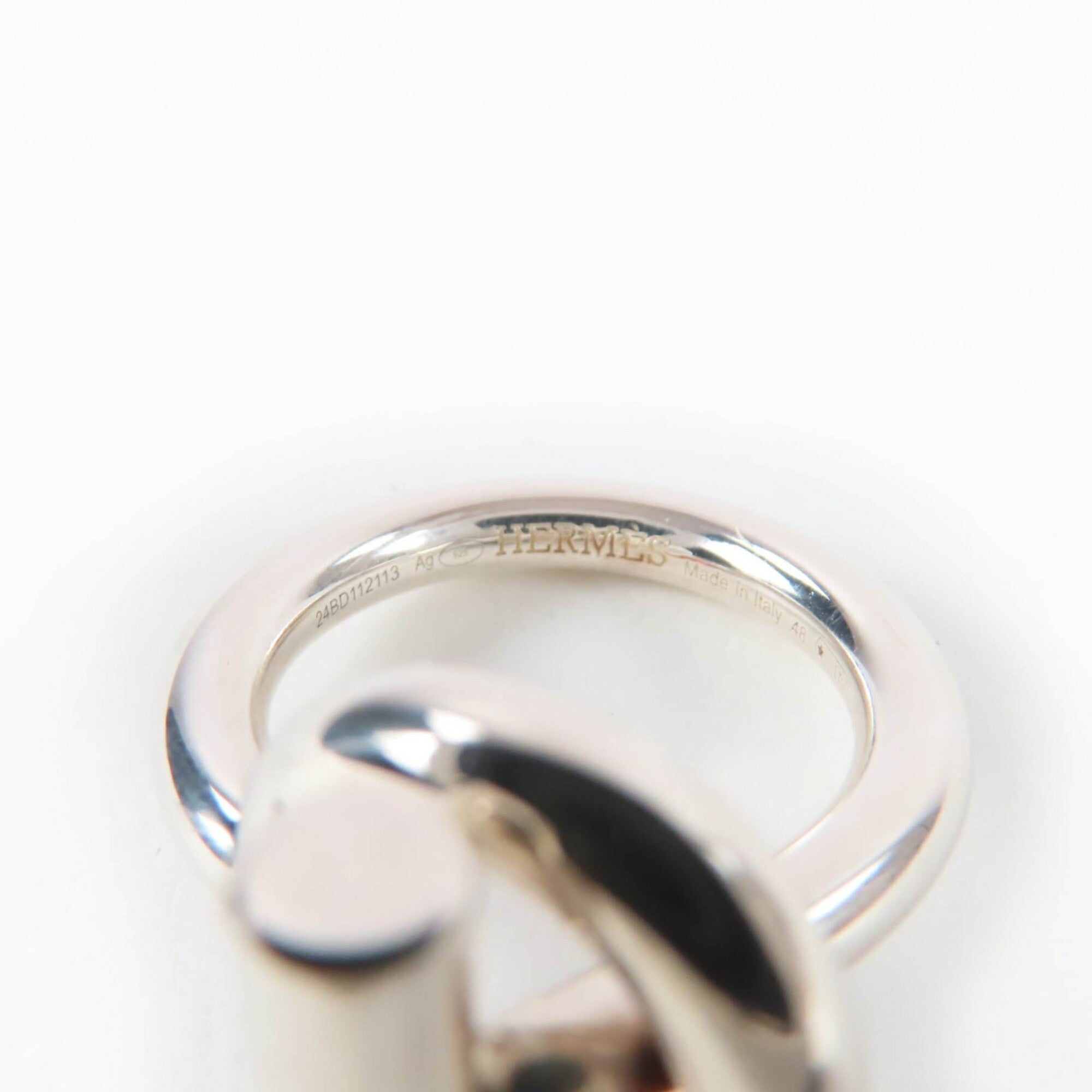 HERMES Echappé MM 925 Ring, 2024 Model, Silver, Size 48, with Case, Made in Italy, Weight 9.6g, Women's — Like New