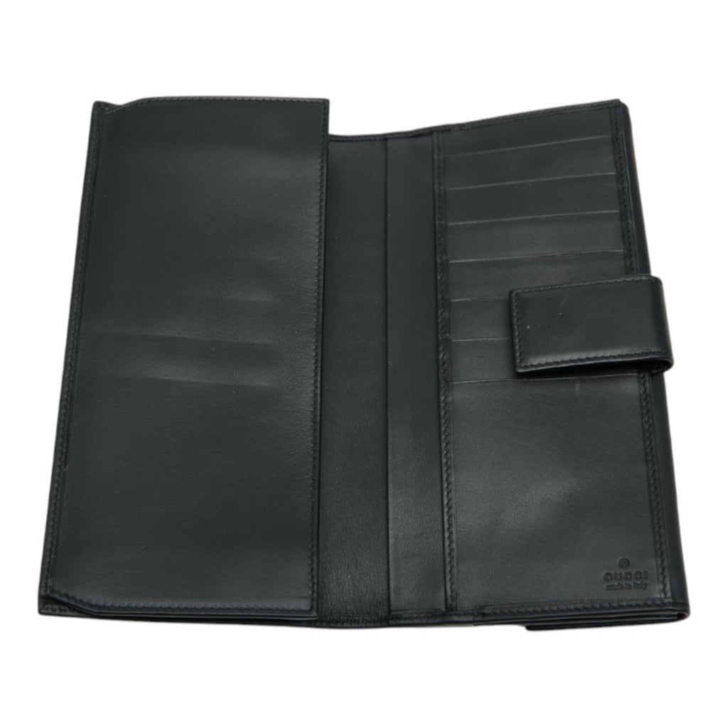 Gucci GG Canvas Long Wallet 035 1408 2150 Navy Black Leather Women's GUCCI