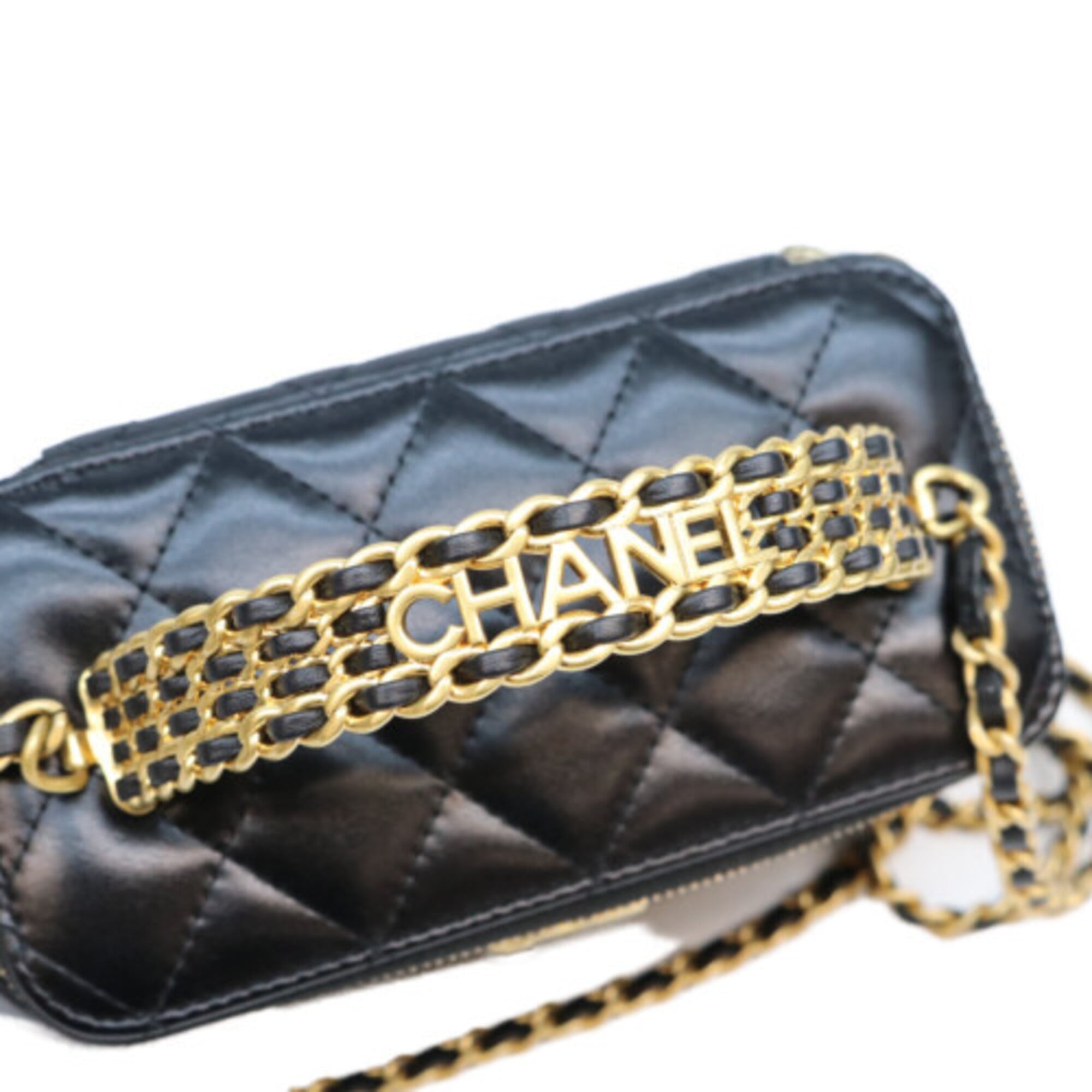 CHANEL AP3243 Black Lambskin Gold Hardware Top Handle 2-Way Vanity Bag Shoulder Women's — Like New
