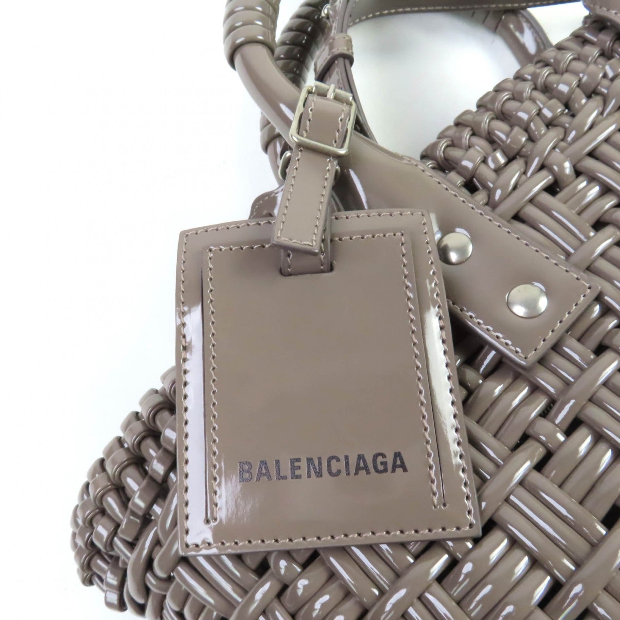BALENCIAGA 671342 Bistro XS Shoulder Bag, Enamel, 2-Way, Gray, Includes Dust Made in Italy, Women's — Like New
