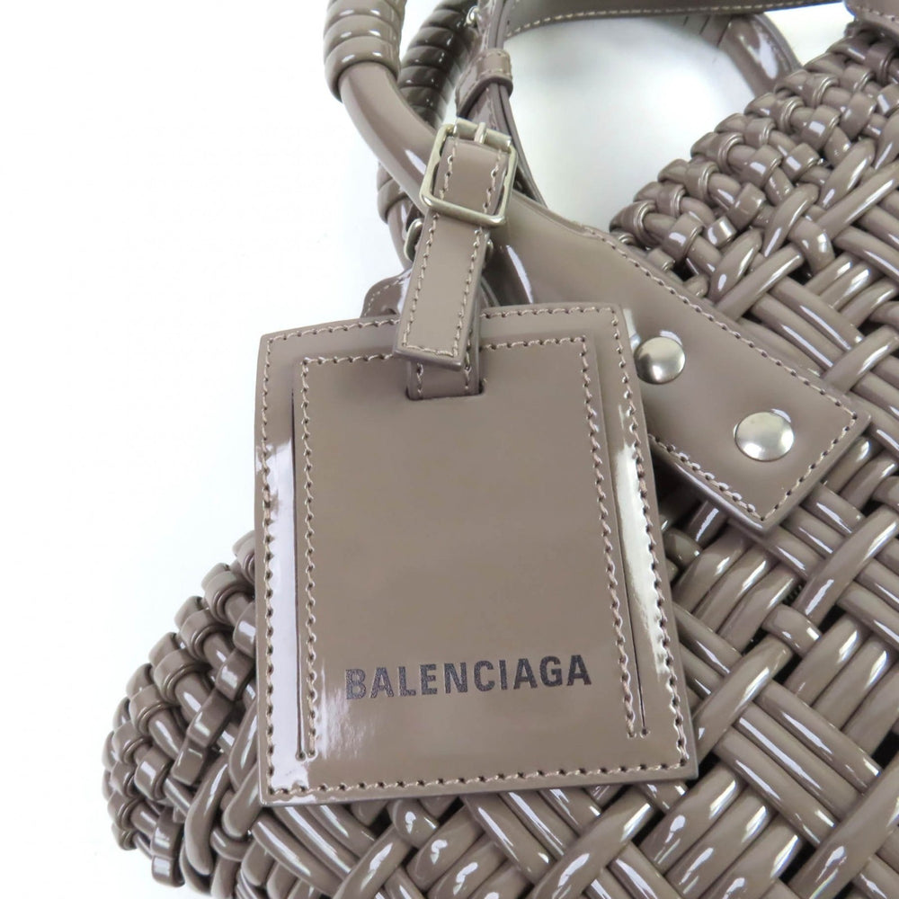 BALENCIAGA 671342 Bistro XS Shoulder Bag, Enamel, 2-Way, Gray, Includes Dust Made in Italy, Women's — Like New