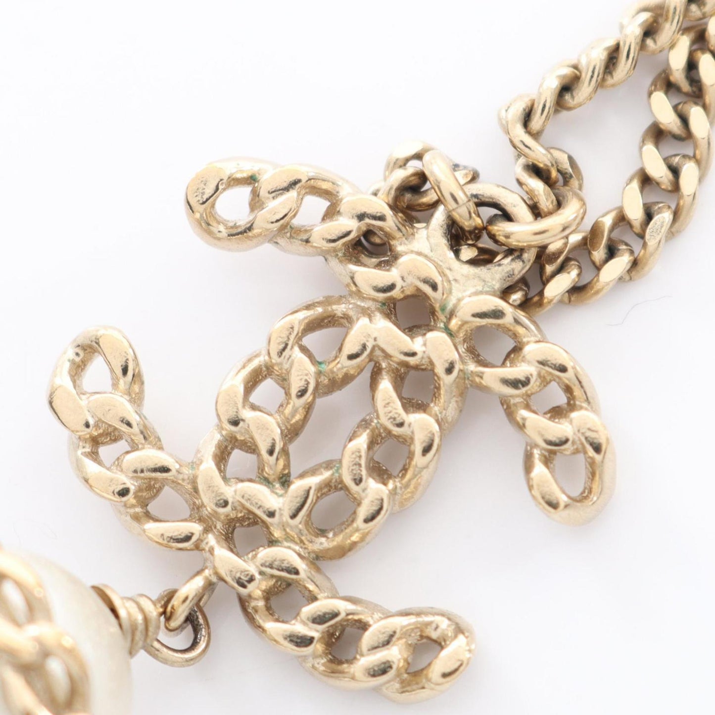 Chanel Coco Mark Necklace, Gold Plated with Faux Pearls, Women's, and White