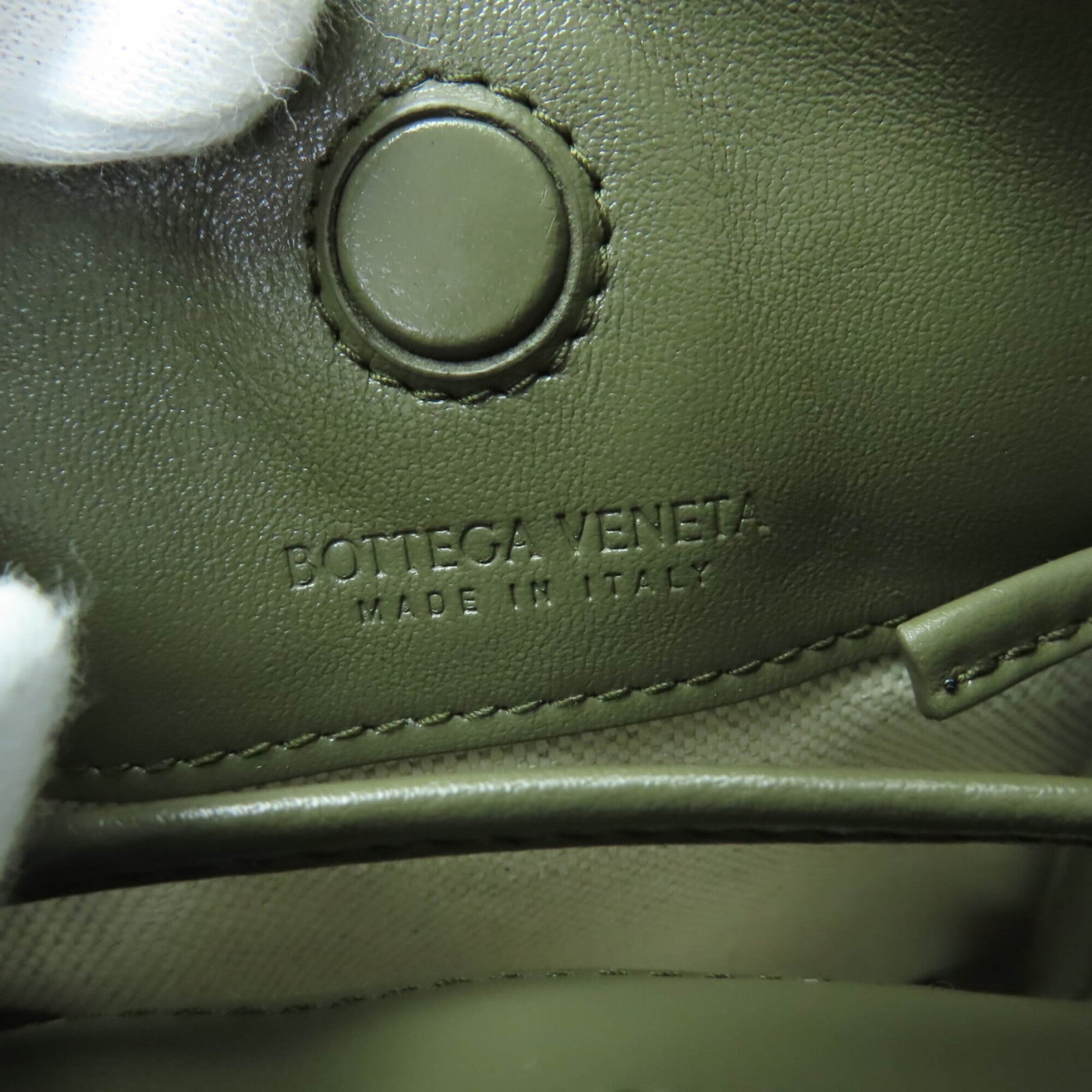 BOTTEGA VENETA Intrecciato Leather Shoulder Bag, Khaki, with Dust Made in Italy, Women's — Like New