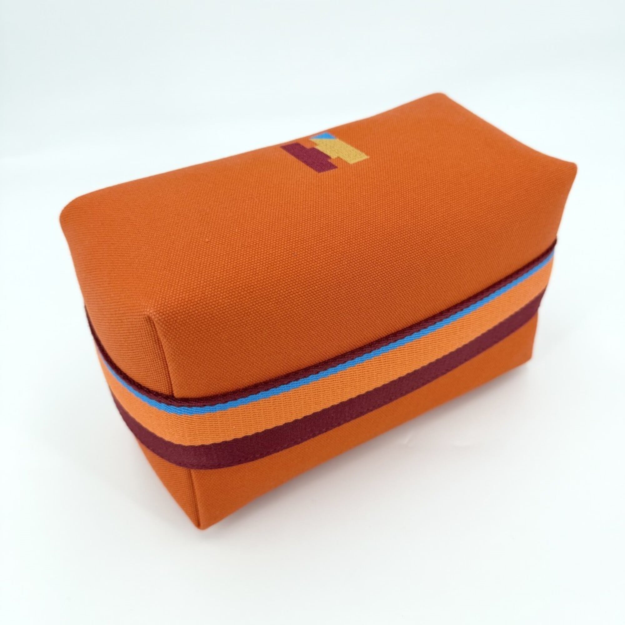 Hermes handbag for women, Bride à Black H Pavillon PM pouch, cotton, orange, silver hardware — Like New
